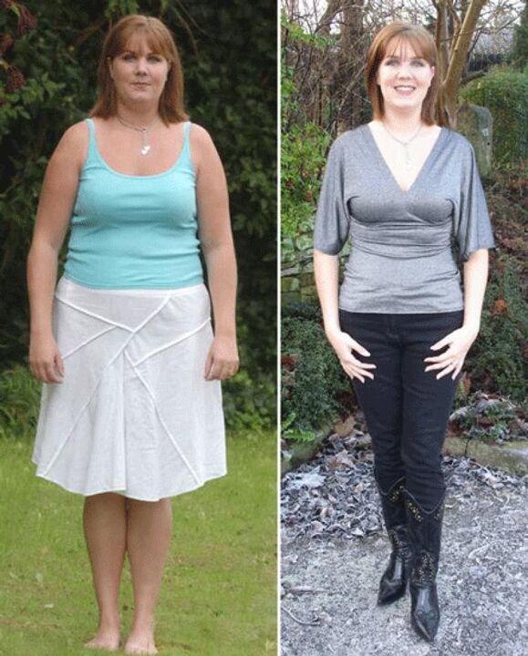 المرأة قبل وبعد فقدان الوزن عند اتباع حمية الكفير